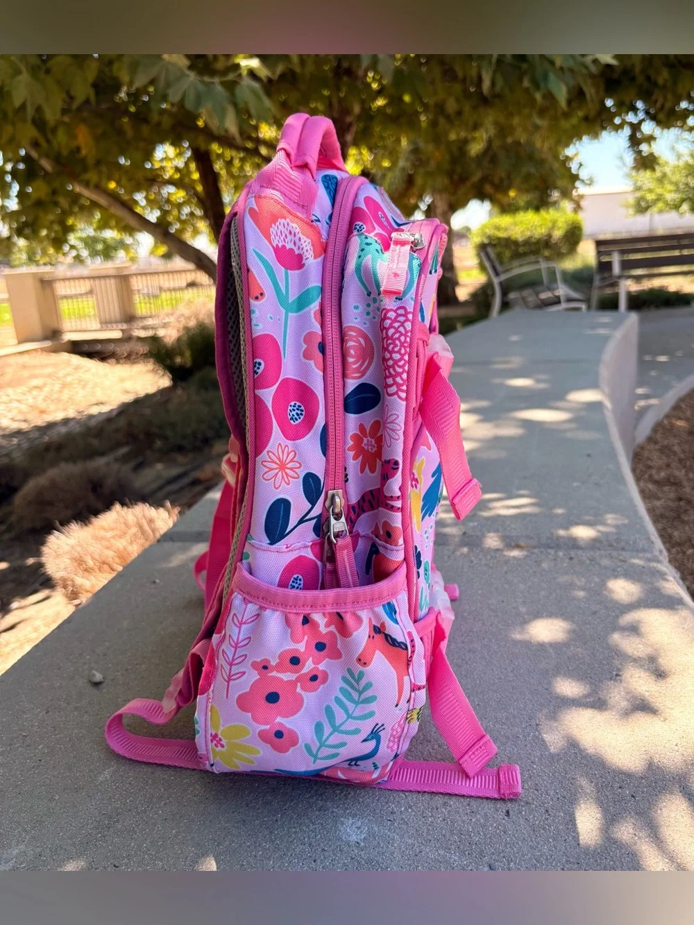 New Pottery Barn Pink Peacock Floral Small Backpack